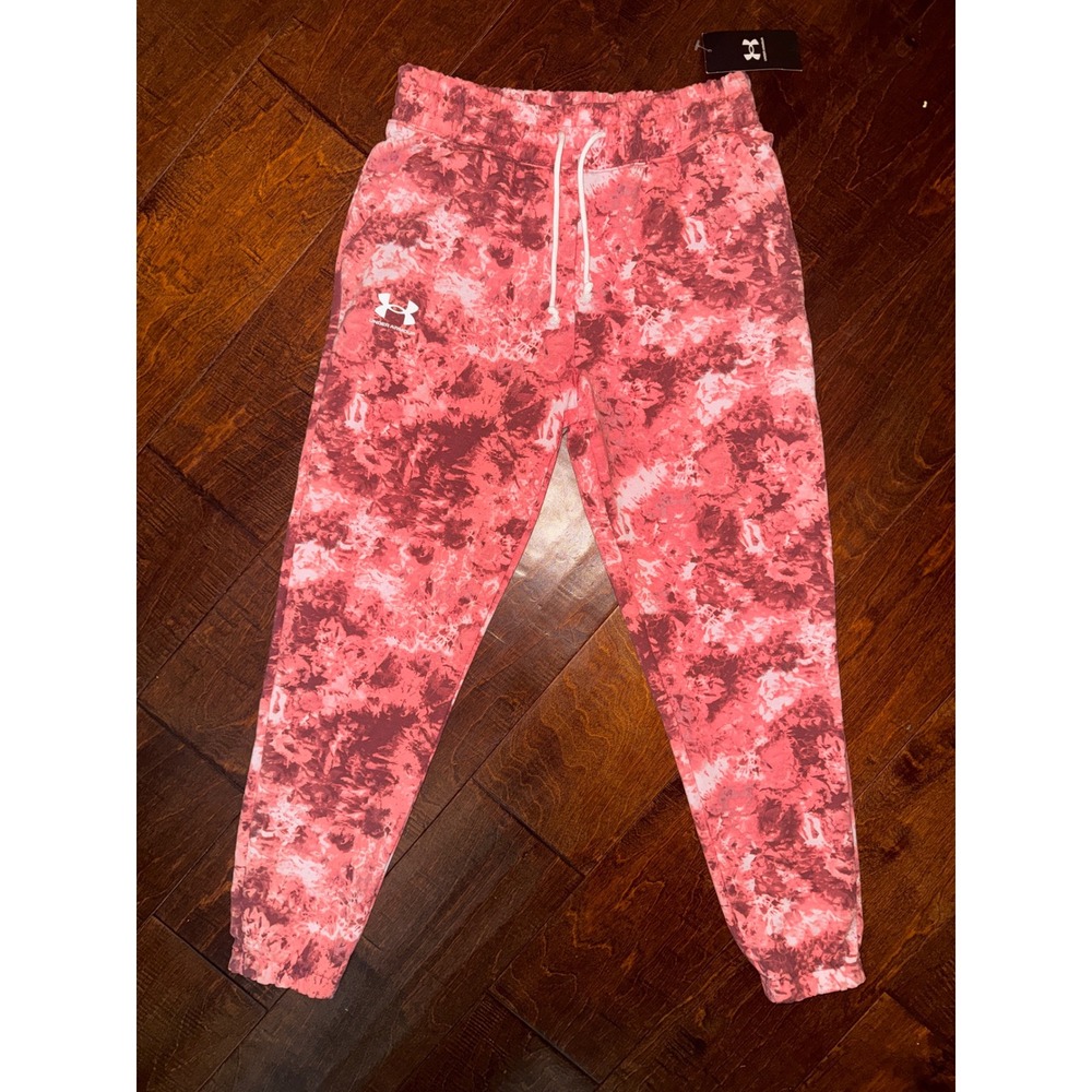 NWT Under Armour Womens Rival Terry Print Joggers Pink Tie Dye 1373040 XS